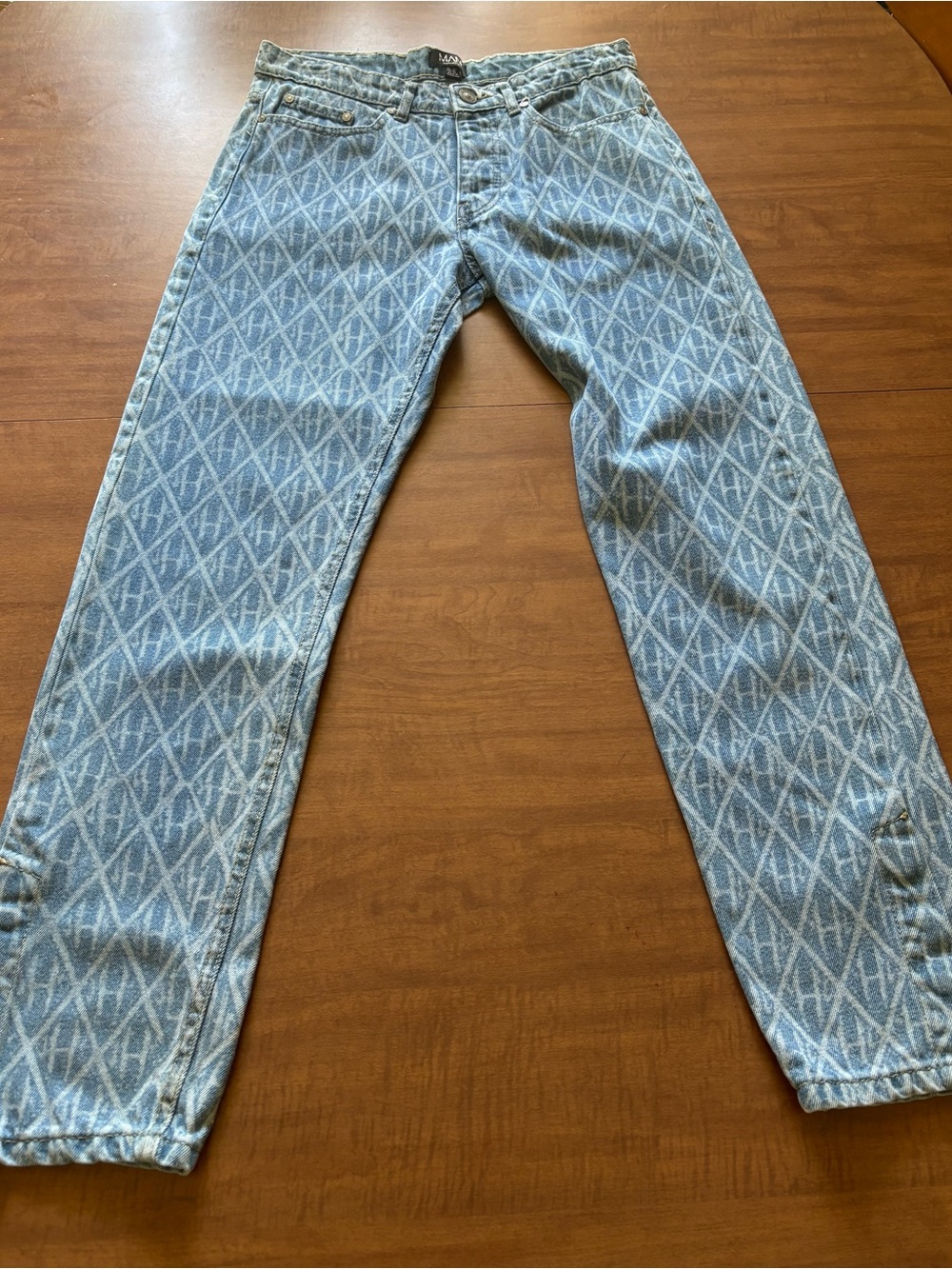 Boohoo Light Blue Geometric Straight Jeans